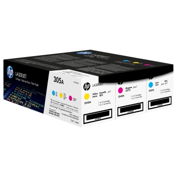 Preview: HP 305A original Toner cartridge CF370AM cyan magenta yellow standard capacity 2.600 pages 3-pack