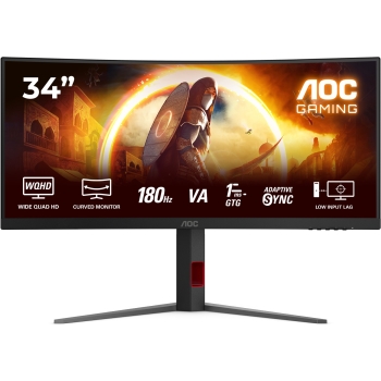 86cm/34 (3440x1440) AOC CU34G4 21:9 FastVA 0.5ms 180Hz HDMI DisplayPort Curved Freesync Premium HDR10 Black