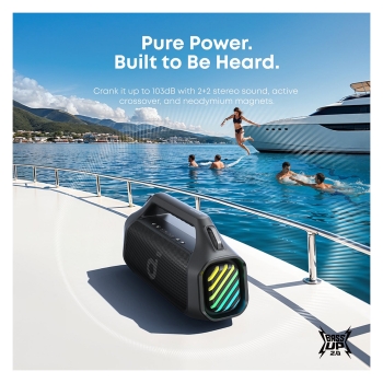 Preview: Soundcore Boom 2 Pro tragbarer Bluetooth Lautsprecher. Schwarz. Kabellos. 140W. A3134A11