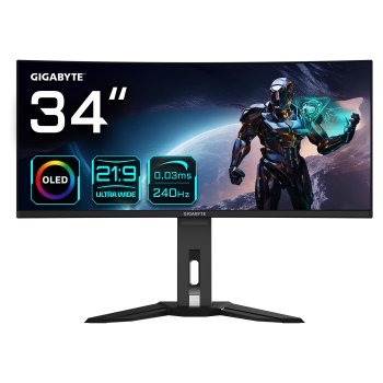 GIGABYTE MO34WQC2 86.36cm 34Zoll OLED gaming monitor 3440x1440 WQHD 250 cd/m2 240Hz 2xHDMI 2.1 1xDP 1.4 1xUSB C