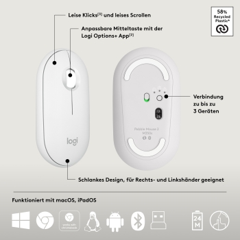Preview: Logitech Pebble 2 Combo Set. Weiß. Kabellos. Deutsch. 920-012204
