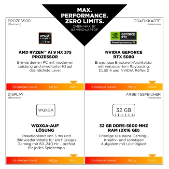 Preview: HP Omen Max 16 WQXGA Ryzen AI 7 H350 32GB/1TB SSD RTX 5070Ti Win11 Home - 16-ak0473ng