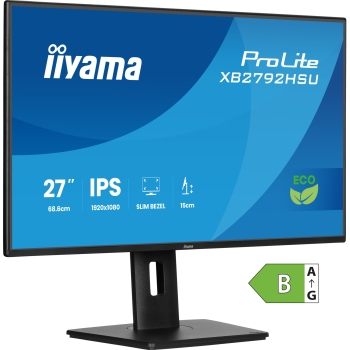 68.6cm/27 (1920x1080) iiyama ProLite XB2792HSU-B1 16:9 IPS 3ms 100Hz HDMI DisplayPort USB VESA Speaker Pivot Black