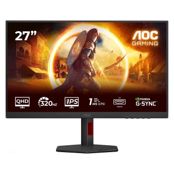 AOC Gaming Q27G4SRU - 27 Zoll QHD. 300 Hz. 1 ms. HDR400 2560x1440. 2x HDMI 2.1. DisplaPort 1.4. USB Hub schwarz-rot
