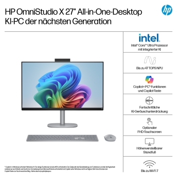 Preview: AIO HP OmniStudio X 27-cs1470ng 27 UHD Core Ultra 7 258V 32GB/1TB SSD Win11 BX9J0EA#ABD silber