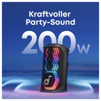 Preview: ANKER Soundcore Rave 3S Bluetooth 200W Partybox AI Karaoke IPX4 Beat-synced Lichtshow Auracast inkl. 2 kabellose Mikrofone