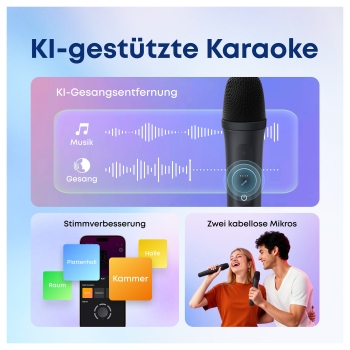 Preview: ANKER Soundcore Rave 3S Bluetooth 200W Partybox AI Karaoke IPX4 Beat-synced Lichtshow Auracast inkl. 2 kabellose Mikrofone