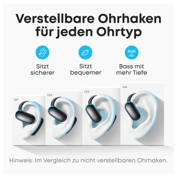 Preview: ANKER Soundcore AeroFit 2 AI black Open-Ear-Kopfhrer 35 Stunden Wiedergabezeit IP55 inkl. KI Assisent und bersetzung