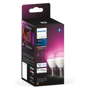 Preview: Philips Hue White & Color Ambiance E14 Luster Tropf Doppelpack 470lm