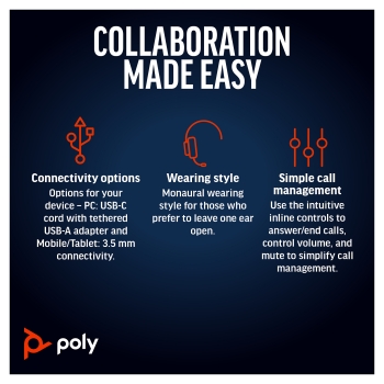 Preview: HP Poly Headset Blackwire C5210 Mono USB-C/A & 3.5 mm (bulk)