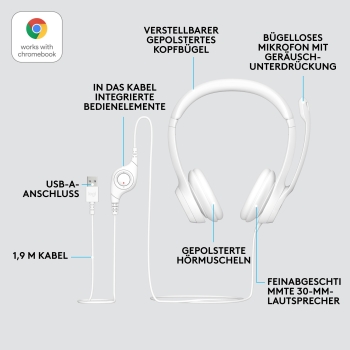 Preview: LOGITECH H390 Headset on-ear wired USB-A off-white