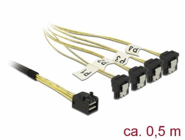 DELOCK SAS-Kabel MiniSAS HD SFF-8643 > 4xSATA 7Pin gew. 0.5m