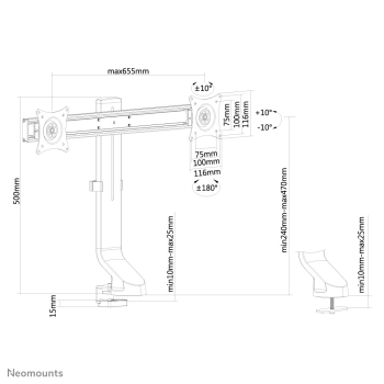 Neomounts TIS 10-27 2TFT 1Gelenk schw. Max.8KG