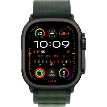 Preview: APPLE Watch Ultra 2 GPS + Cellular 49mm Black Titanium Case with Dark Green Alpine Loop - Medium
