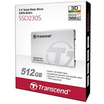 Preview: TRANSCEND SSD230S 512GB SSD 3D 6.4cm 2.5 inch SATA III 6Gb/s TLC aluminium case ohne Rahmen