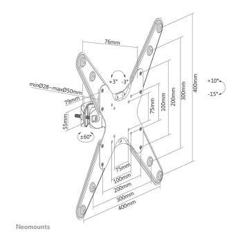 Preview: Stangenhalterung. voll beweglich. (Ø28-50 mm) für 32-55 Bildschirme 25KG FL40-430BL14 Neomounts