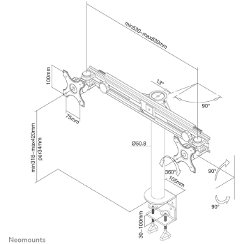 Preview: Neomounts Tischhalterung für zwei Flachbildschirme bis 30 (76 cm) 8KG FPMA-D700D