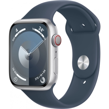 Apple Watch S9 Aluminium Cellular 45mm Silber (Sportarmband sturmblau) M/L NEW