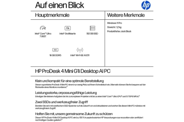 Preview: HP ProDesk 4 Mini G1i U7-265T 16/512 WiFi W11P